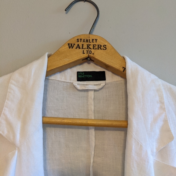 BENETTON White Linen Double Breasted Blazer - Picture 3 of 12